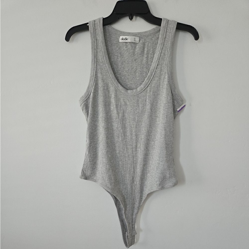 Elodie Ribbed Gray Sleeveless Bodysuit
